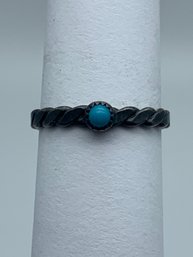 Twist Pattern Sterling Silver Ring With Turquoise Solitaire, Unmarked, Size 6, 1.5g