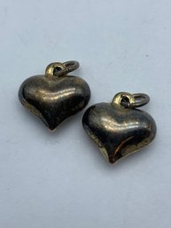 Pair Of Vintage Sterling Bubble Style Heart Charms From Bracelet, 1/2-Inch, 3.4g