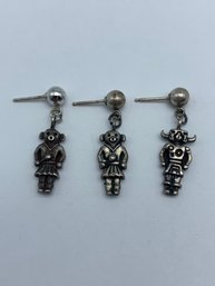 Three Sterling Navajo Mud Head Kachina Post Earrings, Need Backs, 3/4-Inch, 6.3g