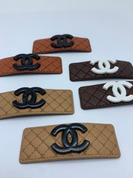 3 Sets Of Hair Clips / Barrettes With Designer Coco Chanel CC Logo - Stitched Quilted Pattern, Clean, Unused