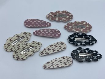 Lot Of Fashion Designer Logo Hair Clips / Barrettes, With Logos Of Coco Chanel CC, Louis Vuitton LV,  2 Inches