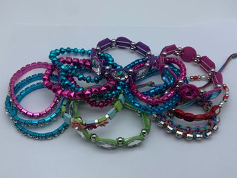 Cute Collection Of Assorted Style Colorful Fashion Bracelets, Metallic Tones, Large Rhinestones