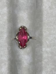 Sterling Silver Ring With Marquise Cut Fuchsia Pink Stone, Ring Marked 925 Mexico, TF-16