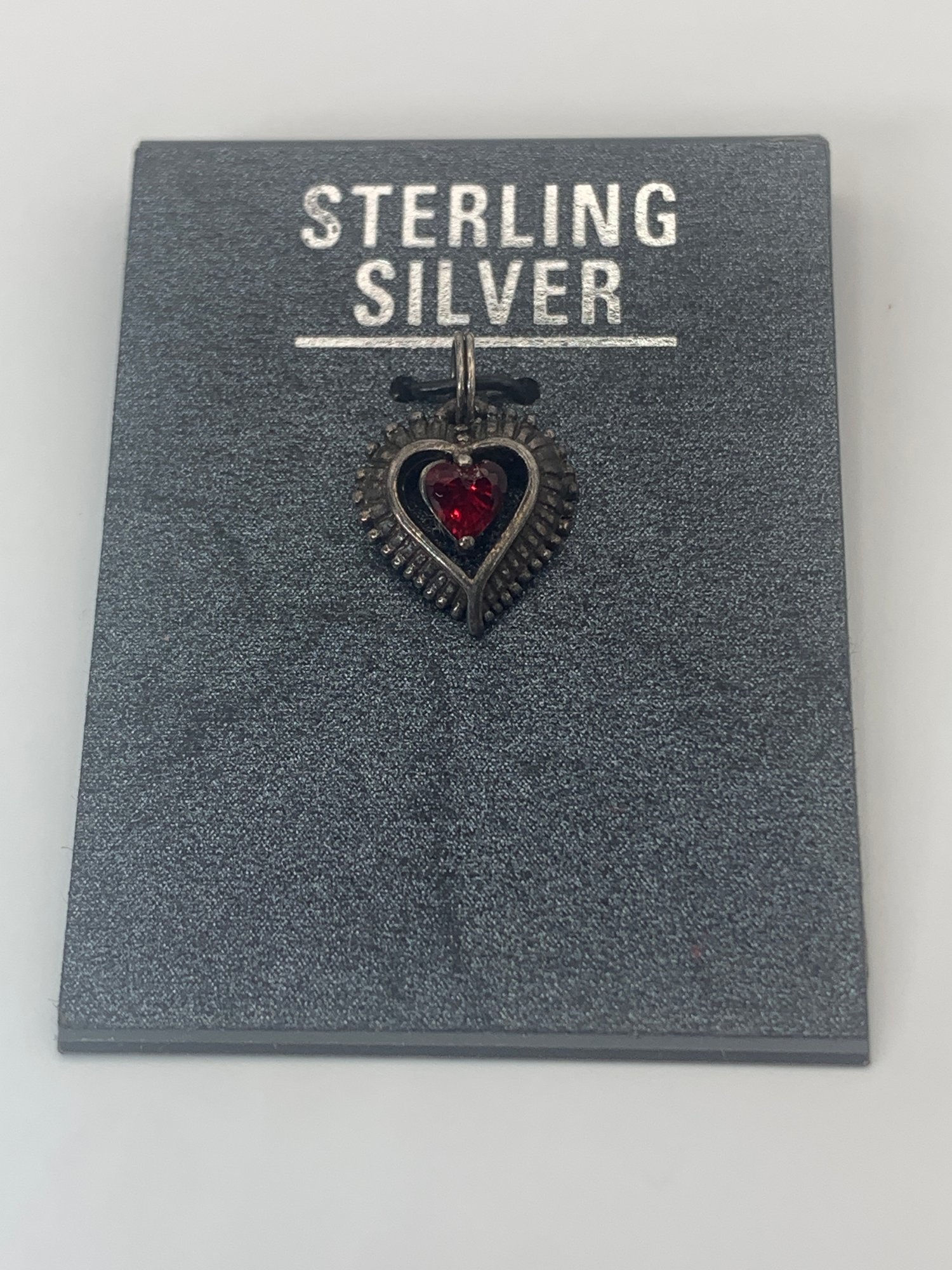 Sterling Silver Heart Pendant With Heart Shaped Red Stone , New On Card ...