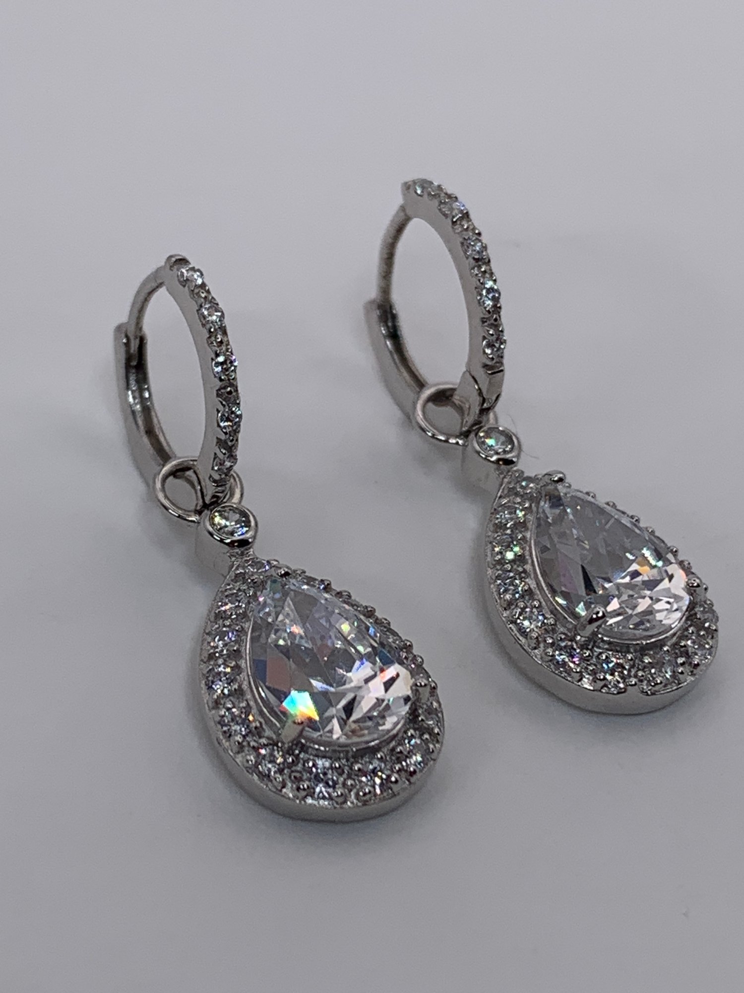 Beautiful Sterling Silver Huggie Hoop Earrings, Removable Pear Cut ...