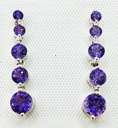 14KT White Gold Pair Of Natural Amethyst Hanging Earrings - J11649