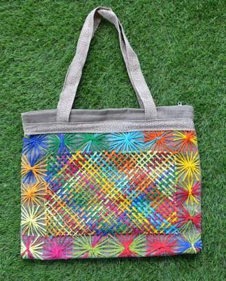 Handmade Brazilian Lace Satchel Tote Shoulder Handbag - Authentic Craftsmanship With Colorful Pattern
