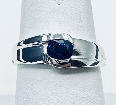 14KT White Gold With 1 Pcs 0.48 Genuine Oval Sapphire Ring Size 8.25 - J11187