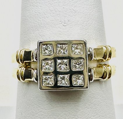 14KT 2-Tone Gold With Two Sides Emerald And Natural Diamond Flipped Ring Size 7 - J11192