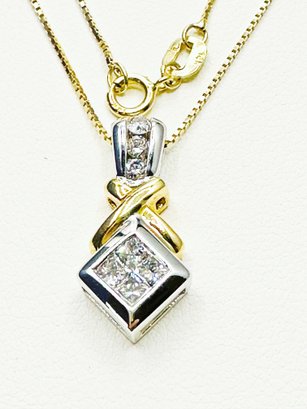 14KT 2-Tone Gold Natural Dimond With 16' YG Box Chain - J11195