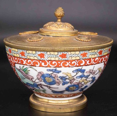 Antique Chinese Gold Guilt Porcelain Ovington New York Made In France Inkwell