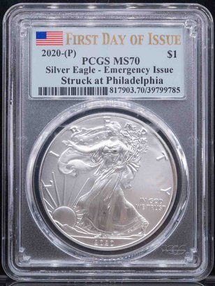 2020P Emergency Issue 1oz American Silver Eagle Coin PCGS MS70