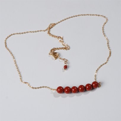 6 Bead South Red Agate Necklace With Gold Plated Silver Necklace M9886