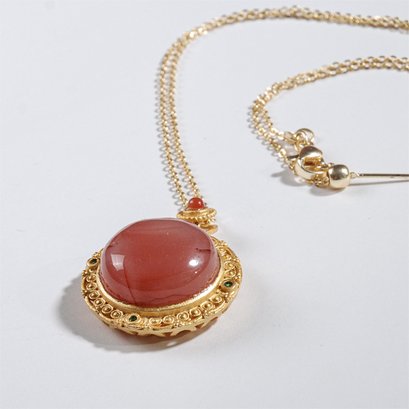South Red Agate Pendant With Gold Plated Silver Necklace M8111