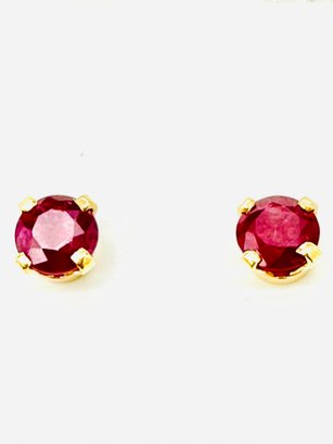 14KT Yellow Gold  Pair Of Ruby Stud Earrings - J11653