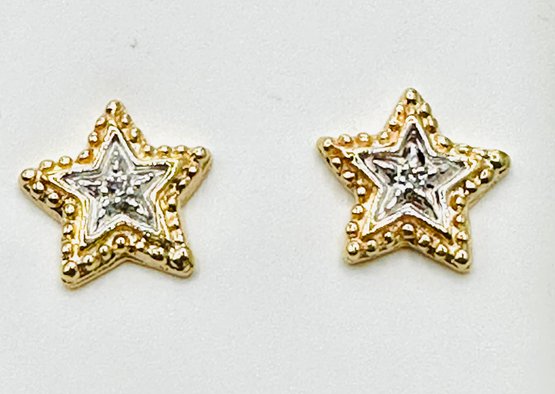 14KT Yellow Gold  Pair Of Natural Diamond Star Earrings - J11648