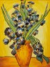 Hand Painted In Manner Of Van Gogh Oil On Canvas 'Vase With Irises'