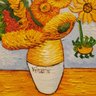 Hand Painted In Manner Of Van Gogh Oil On Canvas 'Sunflowers'