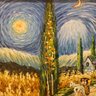 Hand Painted In Manner Of Van Gogh Oil On Canvas 'Country Road With Cypress'