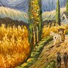 Hand Painted In Manner Of Van Gogh Oil On Canvas 'Country Road With Cypress'
