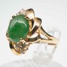 14k Gold And Diamond Cabochon Icy Jadeite Ring