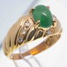 14K Gold And Diamond Cabochon Icy Jadeite Ring
