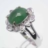 18K White Gold And Diamond Cabochon Icy Jadeite Ring