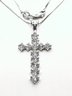 14KT White Gold With Natural Diamond Cross Pendant And 18' Box Chain Necklace - J11148