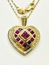 14KT Yellow Gold Natural Ruby And Diamond Heart Shaped Necklace - J11194