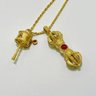 Vajra Turning Prayer Wheel Necklace With Gold Plated Silver Necklace C1012