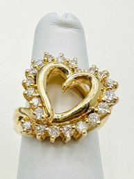 14KT Yellow Gold Natural Diamond Big Heart Ring Size 6 - J11734
