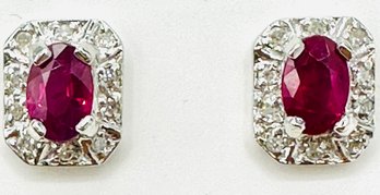 14KT White Gold  Pair Of Natural Diamond And Ruby Earrings - J11637