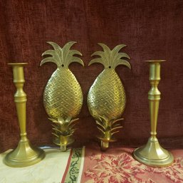 2 Pairs Of Vtg Brass Candlesticks