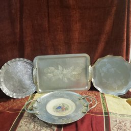 Lot Of Vintage Salem Godey Silver And Aluminum Trays