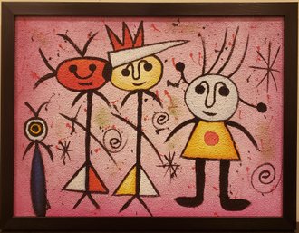 Hand Painted In Manner Of Miro Oil On Canvas 'Friends'