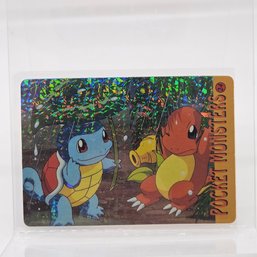 Charmander & Squirtle In The Rain Holo Prism Vintage Japanese Pokemon Vending Machine Pocket Monsters
