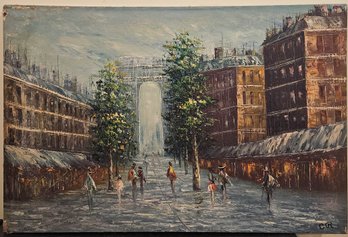 Vintage Impressionist Oil On Canvas 'City Street Scene '