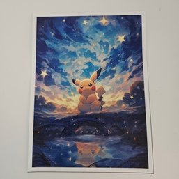 Pikachu Thunder Clouds Starry Night Pokemon Poster