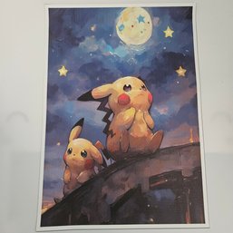 Rooftop Moonlight Pikachu Pokemon Poster