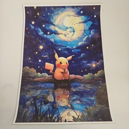 Gazing Into Pond Pikachu Starry Night Pokemon Poster