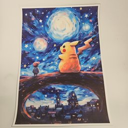 Gazing At The Moon Starry Night Pikachu Pokemon Poster