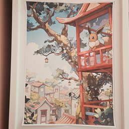 Eevee In Shrine Japanese Style Pokemon Poster