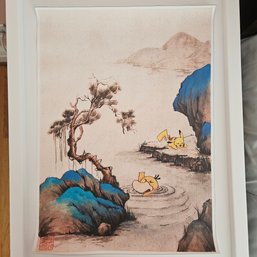 Psyduck Swimming While Pikachu Sleeps Pokemon Poster