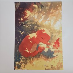 Sleeping Charmander And Cyndaquil Pokemon Poster