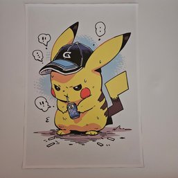 Grumpy Pikachu With Cap Pokemon Poster