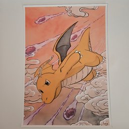 Flying Dragonite Japanese Style Pokemon Poster