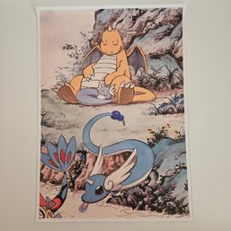 Sleeping Dragonite Dragonair Dratini Japanese Style Pokemon Poster