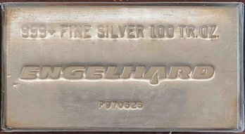 Vintage Engelhard 100oz Fine Silver Bar With Original Packaging