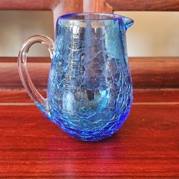 Cobalt Blue Crackle Glass Mini Pitcher