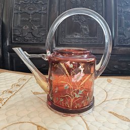 Art Glass Deco Teapot Floral Design With Handle